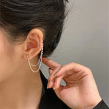 DAIIIBABYYY  -  1 Pc Multi Layer Chain Earrings Long Tassel Piercing Stud Earring Ear Cuff Women's Clip Earrings  Silver Color Ear Jewelry