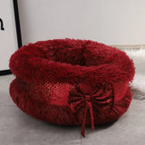 DAIIIBABYYY  -  Long Plush Super Soft Dogs Beds With Bow Pet Kennel Lounger Fluffy Cat House Winter Warm Sofa Basket for Small Medium Large Dogs