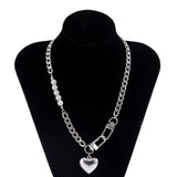 DAIIIBABYYY  -  Punk Stainless Steel Heart Pendant Necklace for Women Kpop Steel Ball Lock Key Chain Necklace Gothic Jewelry Gift