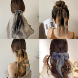 DAIIIBABYYY  -  New Chiffon Tie dye Print Long Hair Ribbon Scrunchies Elastic Hair Bands Women Girls Bow Ponytail Holder Hair Ties Accessories