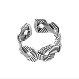 Daiiibabyyy Silver Color Geometric Hollow Leaves Cross Braided Line Ring Fashion Retro Jewelry Accessories 925 Stamp Dropship