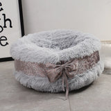 DAIIIBABYYY  -  Long Plush Super Soft Dogs Beds With Bow Pet Kennel Lounger Fluffy Cat House Winter Warm Sofa Basket for Small Medium Large Dogs