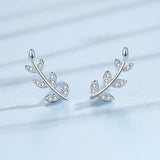Daiiibabyyy 925 Sterling Silver Authentic Spring Leaf Leaves Clear CZ Zircon Stud Earrings for Women Fashion Earrings Jewelry Gift