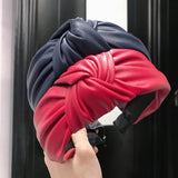 DAIIIBABYYY  -  Cross-border European and American hot style PU imitation leather knotted headband Fashion twisted wide-brimmed headband