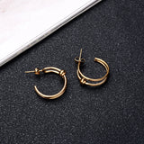 DAIIIBABYYY  -  2Pc Stainless Steel Exaggerated Round Bead Hoop Earring Women Men Smooth Design Vintage Double Rings Earring Personality Jewelry
