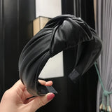 DAIIIBABYYY  -  Cross-border European and American hot style PU imitation leather knotted headband Fashion twisted wide-brimmed headband