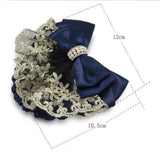 DAIIIBABYYYY  -  New Floral Lace Satin Bow Hair Net Barrette Bank Staff Flight Attendant Nurses Satin Hair Clip Net Snood Women Hair Accessories
