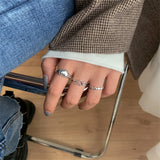 Daiiibabyyy Retro Silver Color Love Heart Hollow Open Ring Female INS Trendy Sweet Sexy Elegant Handmade Hip-hop Fashion Ring Gift