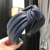 DAIIIBABYYY  -  Cross-border European and American hot style PU imitation leather knotted headband Fashion twisted wide-brimmed headband