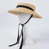 Daiiibabyyy  Fashion Women Summer Hat Wide Brim Beach Hat Ribbon Tie Wheat Straw Hat Outdoorsman Boater Hat Sun Protective Panama