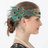 Daiiibabyyy  1920s Peacock Feather Headpiece Flapper Accessories Women Art Deco 20s Great Gatsby Showgirl Headband Costume Party Hairband