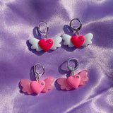 Daiiibabyyy  Y2K Accessories Peach Heart Crystal Wing Earrings Harajuku Kawaii Aesthetic Pink Earring for Women 2000s Fashion Jewelry Korean