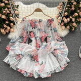 DAIIIBABYYY  -  Sexy Slash Neck Spaghetti Strap Mini Chiffon Dress Women Summer Vacation Beach Flare Long Sleeve Ruffle Blue/Green Vestidos New