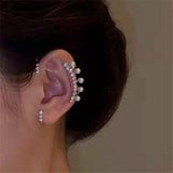 Daiiibabyyy  Fashion Shiny Zircon Pearl Ear Clip Ear Cuff for Women Silver Color Metal No Piercing Fake Cartilage Earrings Wedding Jewelry