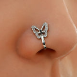 DAIIIBABYYY  -  1Pc Copper Fake Piercing Nose Ring Butterfly Clip on Nose Ear Clip Punk Cuff Earring for Women Girl Gift Body Jewelry Gift