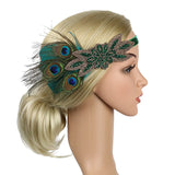 Daiiibabyyy  1920s Peacock Feather Headpiece Flapper Accessories Women Art Deco 20s Great Gatsby Showgirl Headband Costume Party Hairband