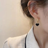 Daiiibabyyy  Korean Version Of Earrings Fashion New Temperament Earrings Black Crystal Peach Heart Simple Earrings Women's Sale Bangtan