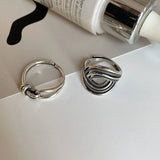 Daiiibabyyy 925 Sterling Silver Rings INS Fashion Hip Hop Vintage Couples Hollow Lines Punk Thai Silver Party Adjustable  Jewelry