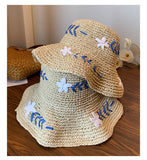 Daiiibabyyy  New Summer Style Flower Patterned Straw Hat Featuring Sunshade Sun Protection Fisherman's Hat French Seaside Beach Vacation Hat