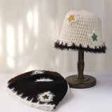 Daiiibabyyy  New Star Colorful Fringe Woolen Hat Women's Autumn and Winter Cute Handmade Plush Hat Knitted Fisherman Bucket Hats