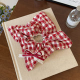 Daiiibabyyy  Women's Scrunchies Sweet Style Red Checkered Heart Shaped Hair Band Sweet Lace Hair Hair Tie Square Scarf Hair Tie Leather Band