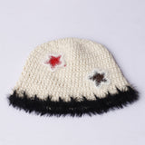 Daiiibabyyy  New Star Colorful Fringe Woolen Hat Women's Autumn and Winter Cute Handmade Plush Hat Knitted Fisherman Bucket Hats