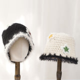 Daiiibabyyy  New Star Colorful Fringe Woolen Hat Women's Autumn and Winter Cute Handmade Plush Hat Knitted Fisherman Bucket Hats