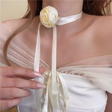 Daiiibabyyy  Girl's New Hair Tie  Sweet Style Rose Sweet Flower One-piece Braided Hair Tool Girl's Hair Band Neck Tie Necklace Hair Accessory