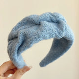 DAIIIBABYYY  -  Milk blue series~soft waxy pleated white wool headband women's wide edge high cranial top advanced sense gentle hairpin headband