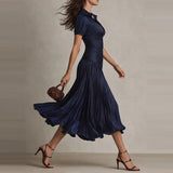 Daiiibabyyy  Collar solid color shirt dress, spring fashion casual short sleeved high waisted dress elegant commuting summer long skirt