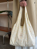 Daiiibabyyy  Women's Tote Bags Korean Floral Sweet Fashionable Versatile Canvas Bags New Large Capacity Commuting Shoulder Bags For Girl
