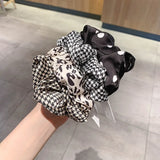 DAIIIBABYYY  -  Korean Fashion Leopard Plaid Scrunchies Simple Elegant Black White Dots Hair Ties Ropes Women Rubber Band Preppy Chic Headwear
