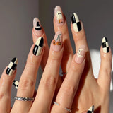 Daiiibabyyy  24Pcs Purple Bat French with Design Fake Nails Mid-length Almond Press on False Nails Halloween Detachable Full Cover Nails Tips