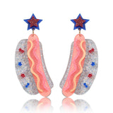 Daiiibabyyy  Funny Glitter Acrylic Hamburger Hot Dog Long Dangle Earrings Cute Bread Star Drop Earring Creative Jewelry Gifts