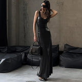 Daiiibabyyy Women's Clothing 2024 New Fashion U-neck Slim Fit Slit Solid Color Suspender Dress Wholesale Foreign Trade Sexy Dress Streetwear