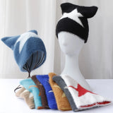 Daiiibabyyy  Niche Devil Cat Ears Star Knitted Hat for Women Showing Face Small Autumn and Winter New Street Sexy Y2K Baotou Hat Trend