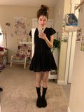 Daiiibabyyy  Retro Korean Sle ort Sve Hollow out Trim Button Slimming Casual Dr Unique SEI Girl Feeling High Waist Commute Dr