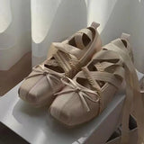 Daiiibabyyy  Bow Flats Women's Ballet Shoes Square Toe Designer Elegant for Woman Shallow Sandals Loafers Lolita Summer Lady Shoes