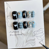Daiiibabyyy  10PCS Glitter Black Cat Eye Short Square Handmade Press on Nails Sweet Cool Simple Stars Fake Nails Spice Girls Y2k False Nails