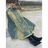 DAIIIBABYYY  -  Y2K Print Denim Midi Skirt Women Vintage Beading Raw Edge Wrap Jeans Skirts Summer Gyaru Harajuku High Waist Design Faldas