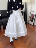 Daiiibabyyy  Basic Solid Color Lace Patchwork Long Skirts Spring Summer Aura Korean Women's Clothing High Waist Elastic Stylish Folds Skirts