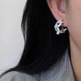 Daiiibabyyy  Pearl Flower C-shaped Ear Stud Earrings For Women Girl Sweet Temperament Simple Trendy Elegant Gentle Anniversary Jewelry Gift
