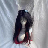 DAIIIBABYYY  -  Black Red Highlight Princess Cut Long Straight Wig Women's Highlight Gothic Simulation Wig Full Headset Fiber Glass Lace Wig