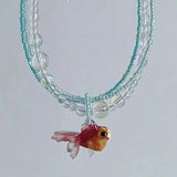 Daiiibabyyy  Cute Goth Resin Acrylic Goldfish Pendant Handmade Beads Necklace For Women Boho Aesthetic Charm Y2K EMO Accessories Jewelry