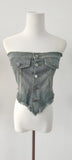 Daiiibabyyy  American Denim Simple Chest-top Small Crowd  Edge Design Sense of Top Korean Fashion Clothing Cute Tops Denim Tank Tops