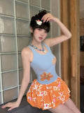 DAIIIBABYYY  -  Hot Girl Casual Sexy Suit Women's Summer Printed Vest Top High Waist A-line Mini Skirt Two-piece Set Fashion Female Clothes