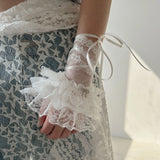 DAIIIBABYYY  -  Women Lolita Jk Lace Fingerless Gloves Leg Socks Ballet Strap Y2K Sleeve JK Clothing Accessories Mesh Bow Calf Stacker Socks