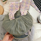Daiiibabyyy  Korean Personalized Color Mesh Rabbit Ears Newsboy Cap Spring and Summer Trend Y2k Large Version Short-brimmed Women Painter Hat