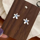 Daiiibabyyy  Sweet Cute Silver Color Flower Stud Earrings for Women Simple Exquisite Mini Small Earrings Students Daily Jewelry Accessories