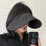 DAIIIBABYYY  -  Big Brim Empty Top Sun Hat Summer Women Anti UV Sunscreen Cap Beach Outdoor Foldable Riding Sport Visors
